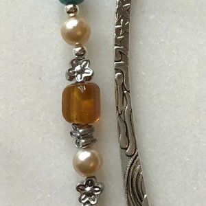 Tibetan Metal Bookmark Sun&Stars Engraved Beaded Bookmark
